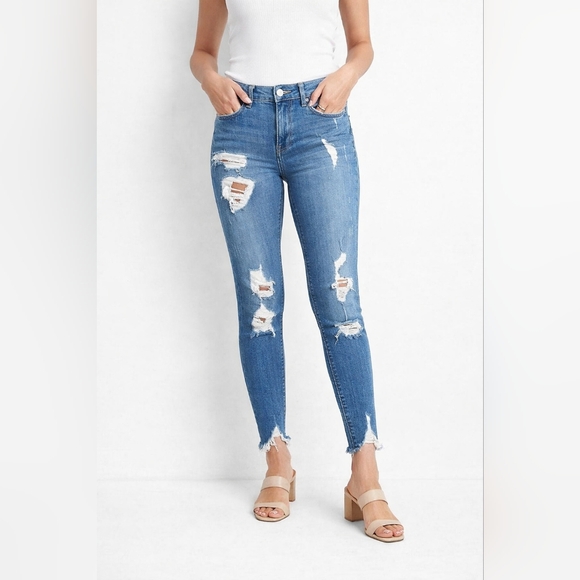 Express Denim - Express Performace Stretch Ankle Legging Mid Rise Jeans Distressed Size 2S/2C